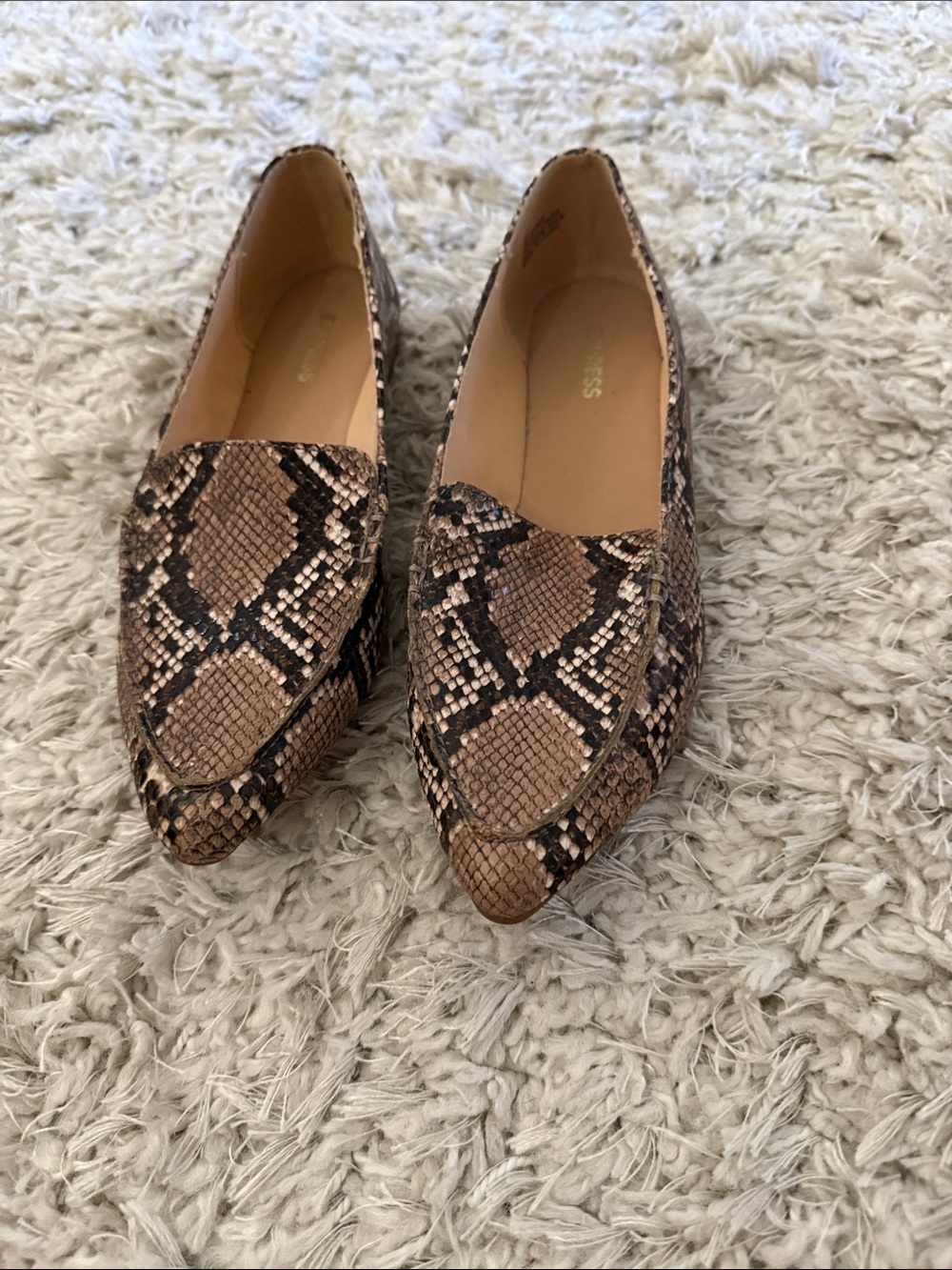 Express Pointed Toe Snakeskin Flats - Brown & Black